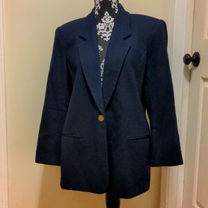 Women's Kim Rogers Navy 100% Wool Shell Button Front Blazer, 12 Petite